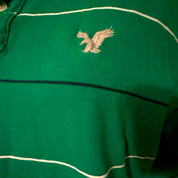 EUC Vintage American Eagle polo shirt size L in a green stripe pattern - Picture 2 of 3